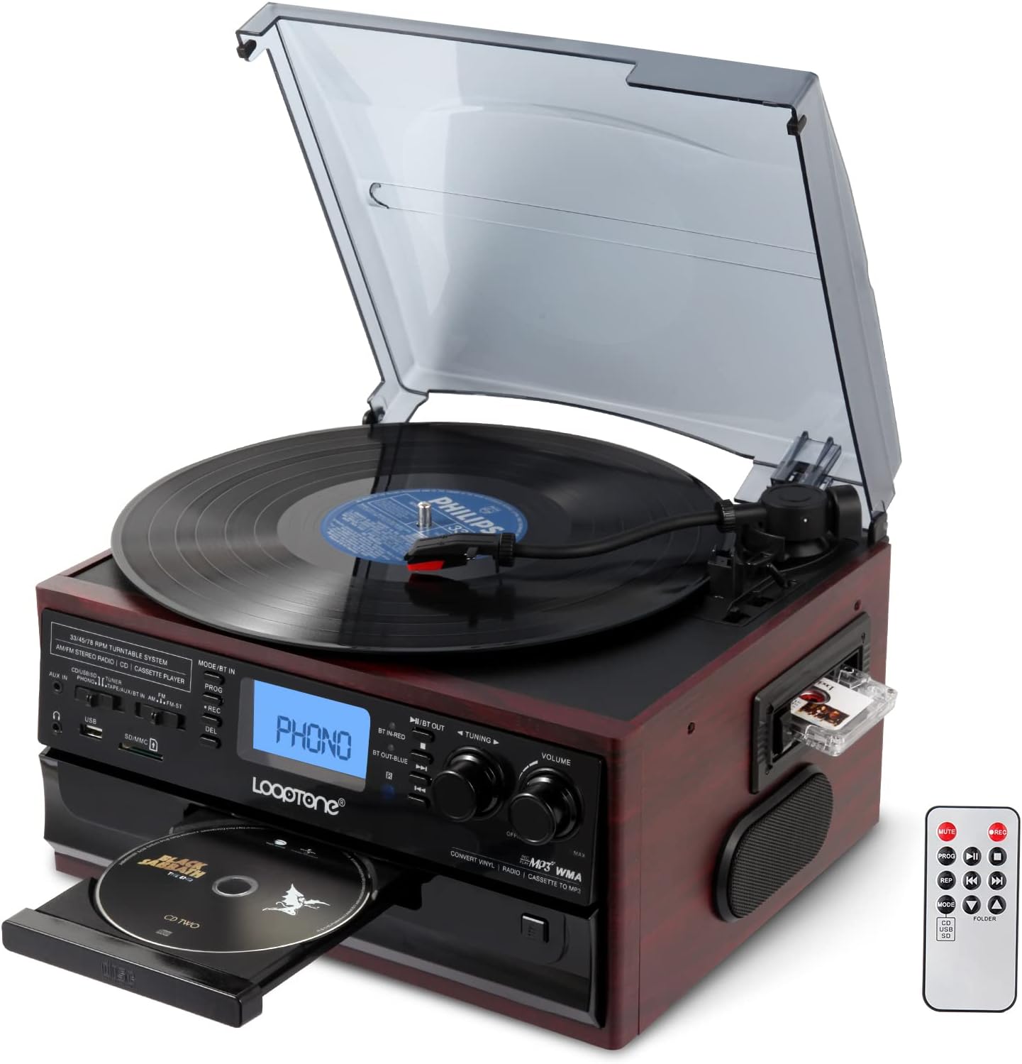 LoopTone Vintage 10 in 1 Bluetooth Record Player